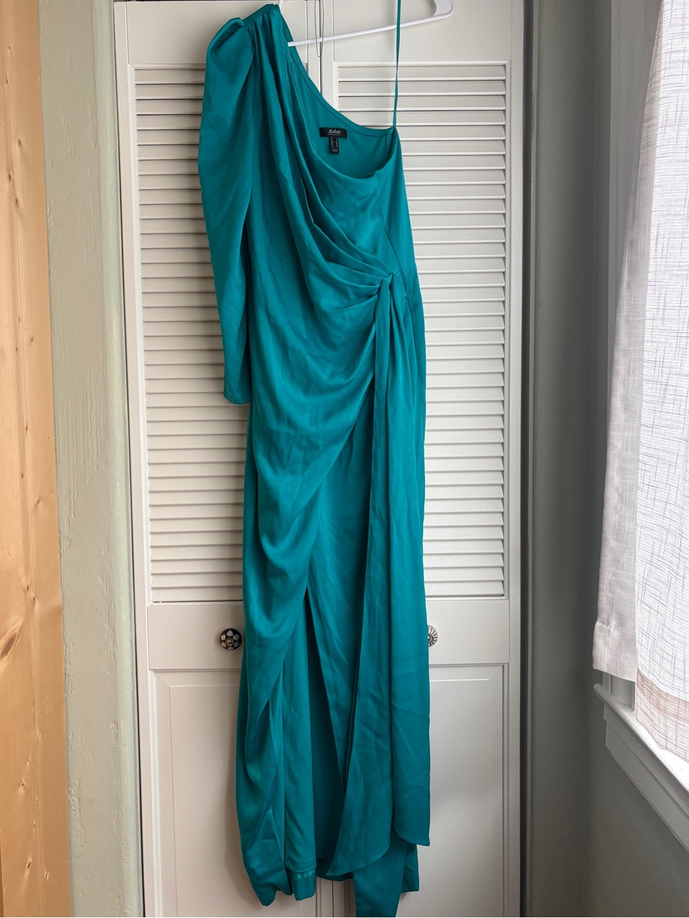 Aidan Mattox One-Shoulder Teal Evening Gown